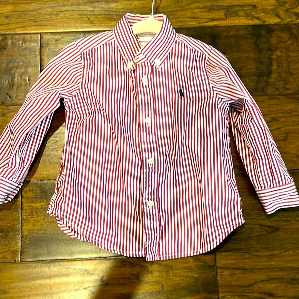 Polo button up shirt with red stripes